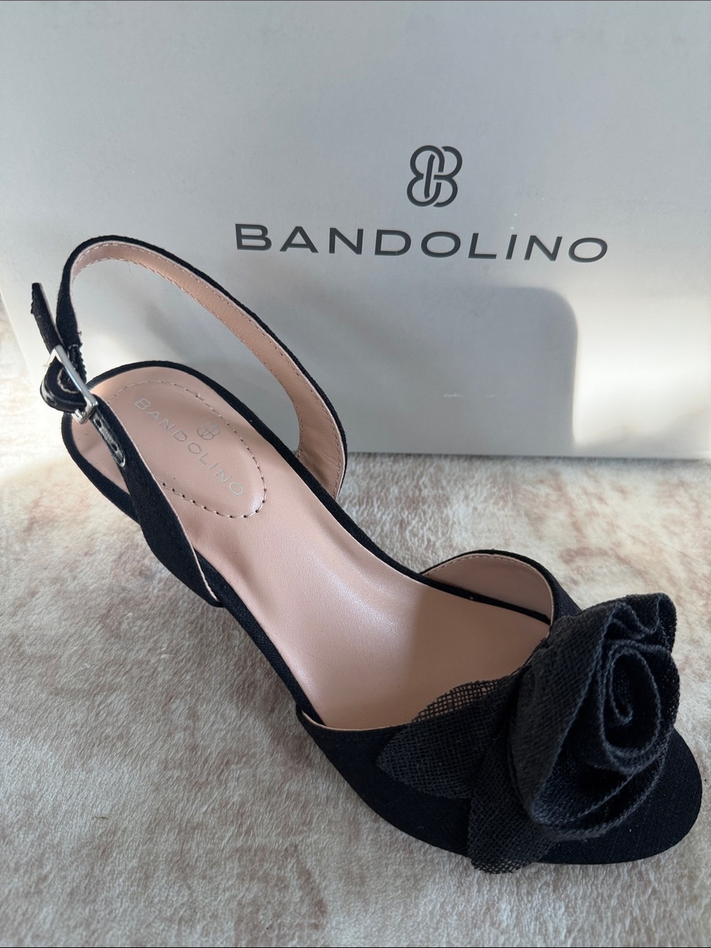 Bandolino Black Slingback Heel with Rosette Accent